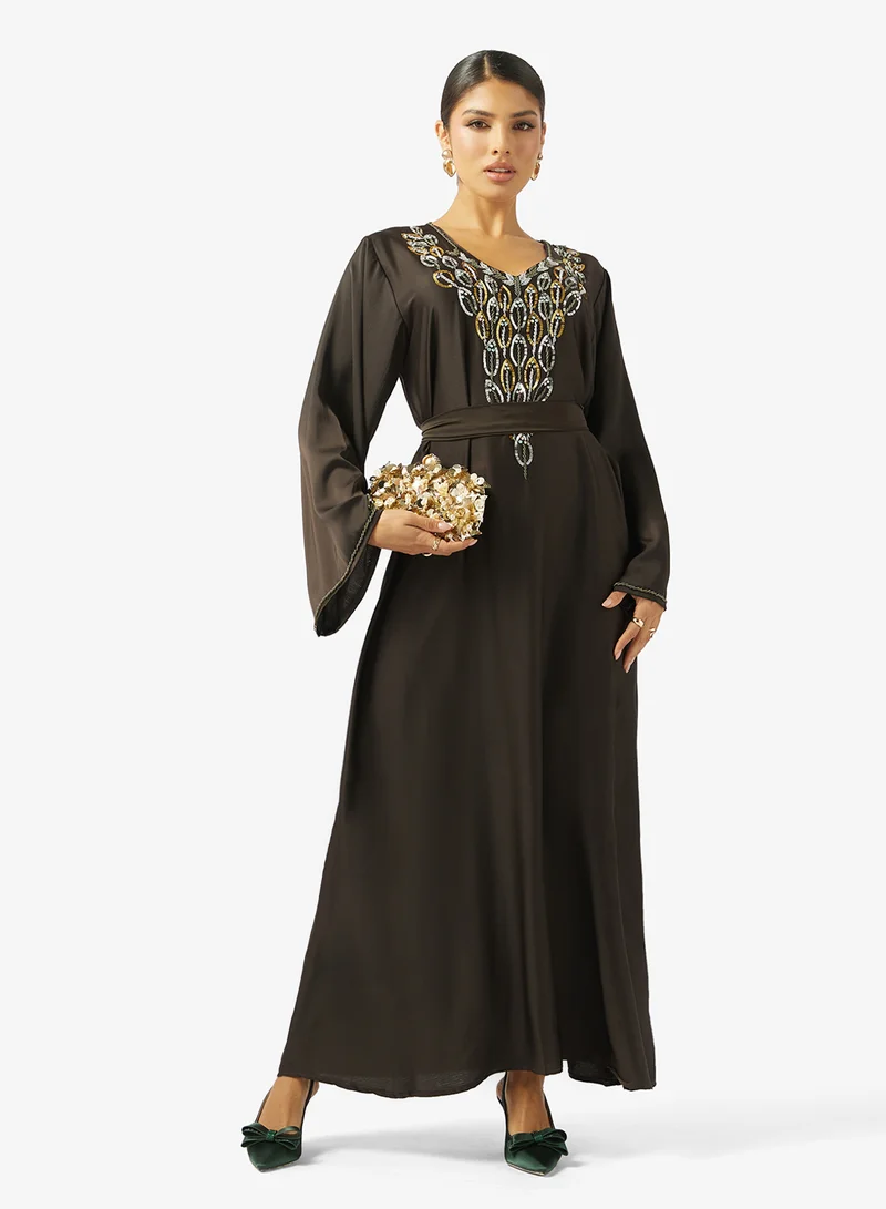 hayas closet  Floral Beaded Embroidery Work At Front Section  Jalabiya for Women | Best Price UAE